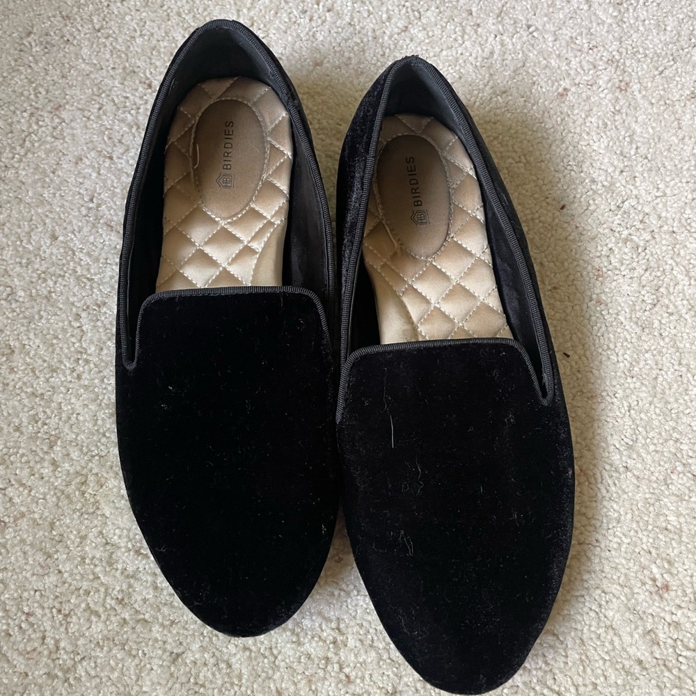 Birdies Black Velvet Loafers Sz 8